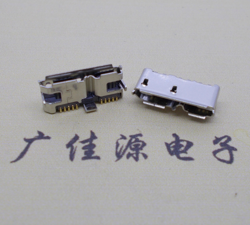 陕西 双接口micro usb3.0母座有卷边10pin三个固定脚插板